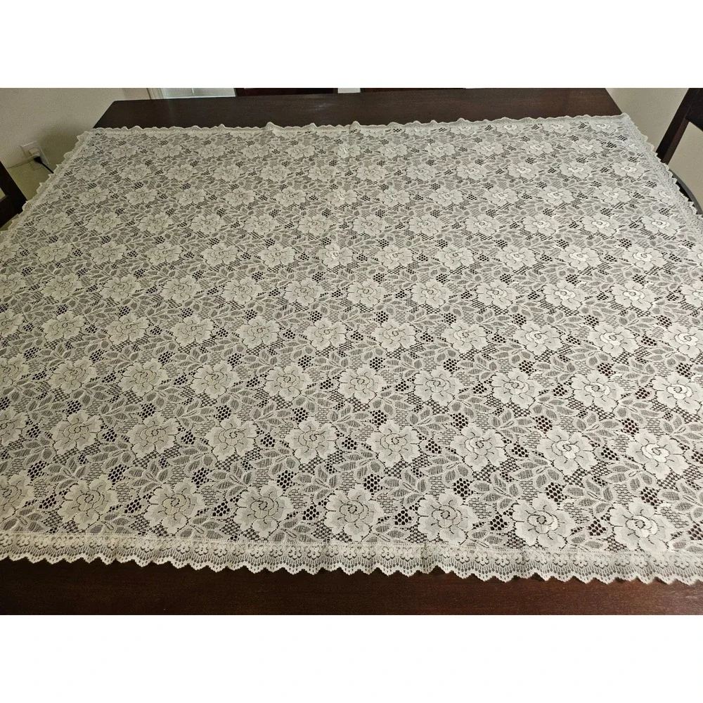 Vintage Lace Tablecloth Home Ivory Floral Scalloped Rectangle Vintage Style